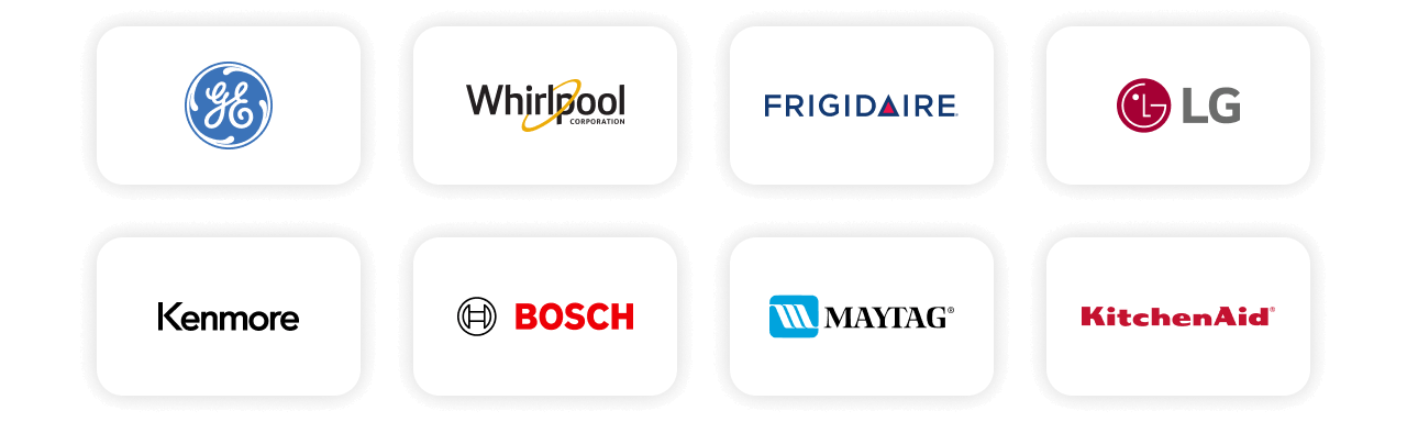 Logos that include GE, Whirlpool, Frigidaire & LG